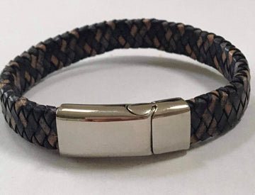 Chunky Two Tone Brown Leather & Stainless Steel Bracelet. Was £30.00, now £5.00 ! JUST ONE LEFT !
